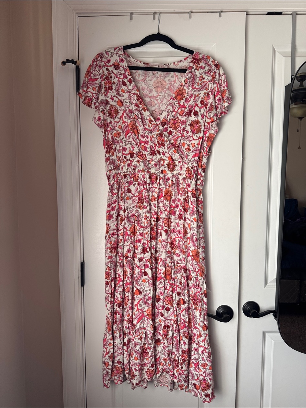 Floral Midi Dress in Pink and White
